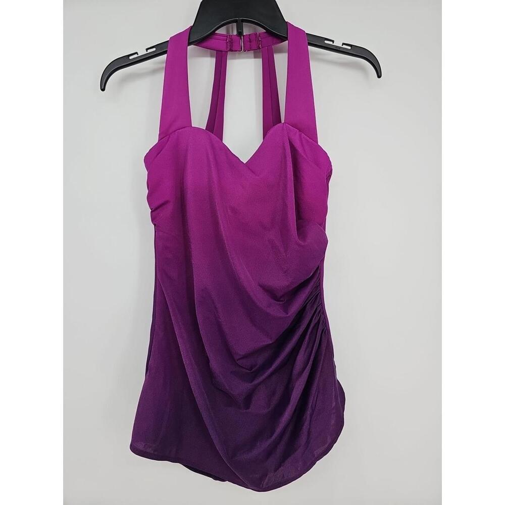 Miraclesuit Purple Ombre‎ Draped One Piece Swimsuit  EUC